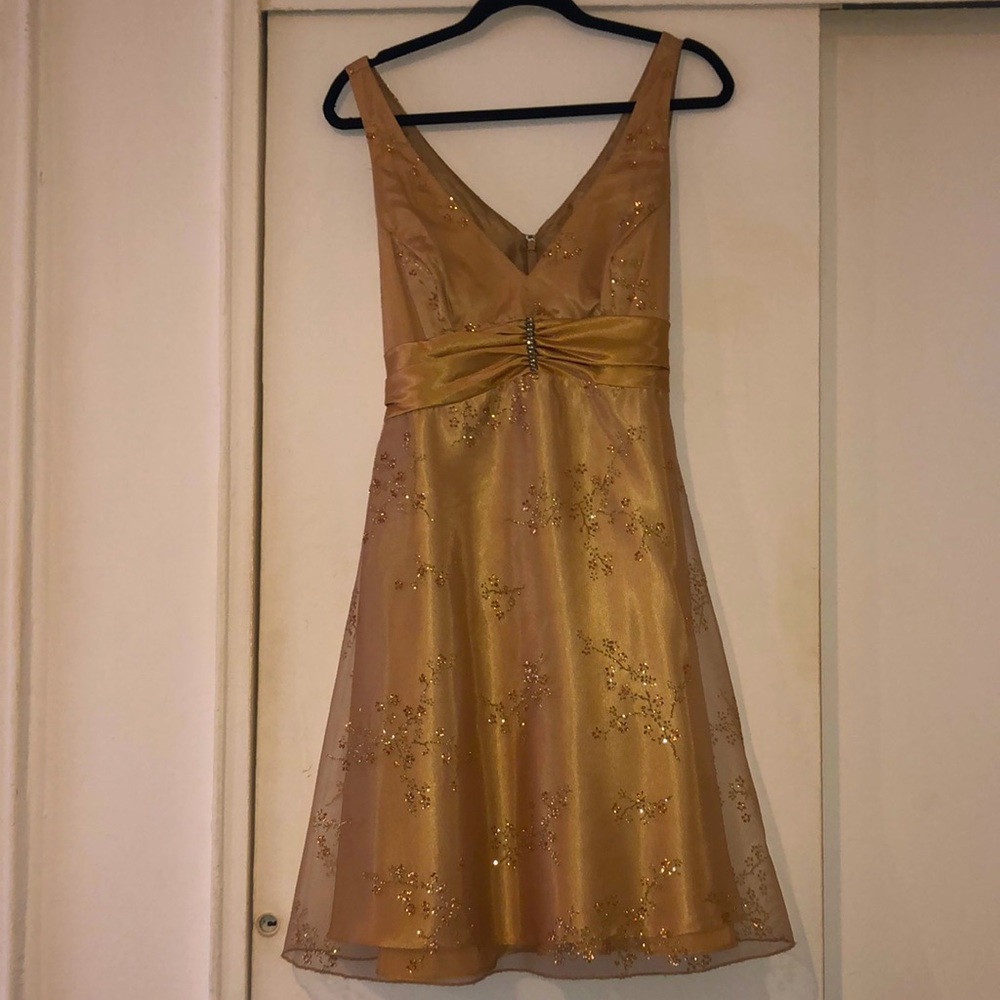 Gold Satin Chiffon Cocktail Dress